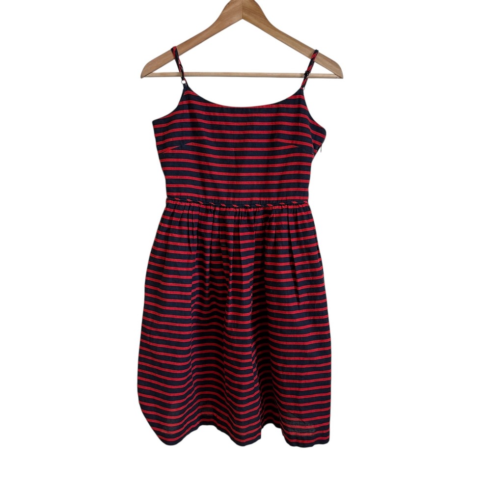 J. Crew Red Striped Linen Cotton Sun Dress‎ Sleeveless Summer Casual Dress